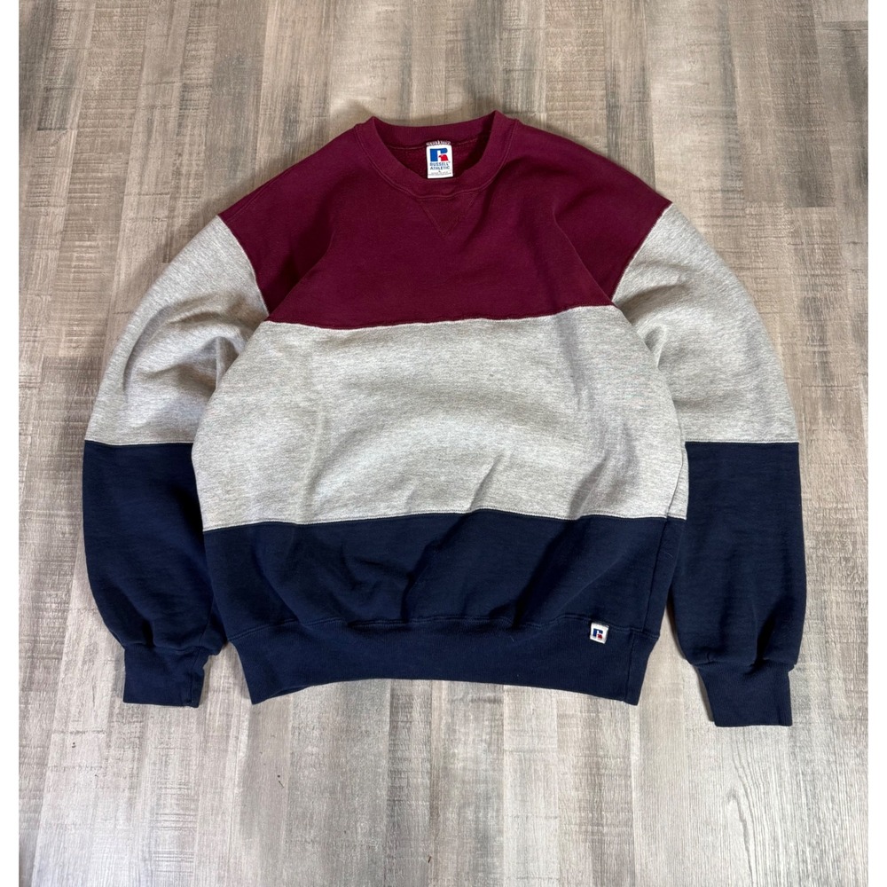 Vintage Russell Athletic Colorblock Sweatshirt Mens L Made in USA Burgundy